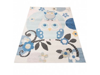 Dětský kusový koberec HAPPY H329B Sovičky bílý / modrý