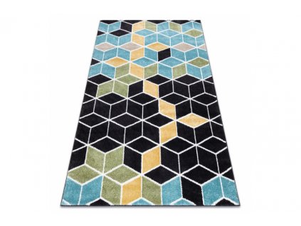 Kusový koberec POLI 9139A Kostky 3D vzor černý modrý