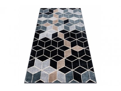Kusový koberec POLI 9139A Kostky 3D vzor černý šedý