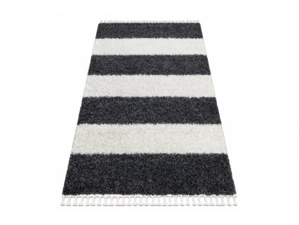 Kusový koberec Shaggy UNION 4079 Pruhy šedý krémový