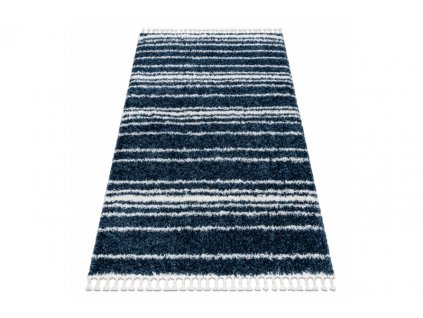 Kusový koberec Shaggy UNION 4080 Proužky modrý krémový
