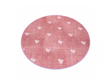 Dětský kulatý koberec HEARTS Srdíčka Růžový
