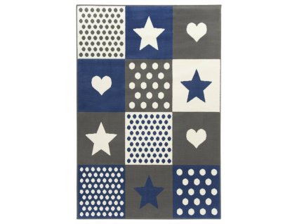 Dětský kusový koberec KIDS 533914/54915 Srdce Hvězdy šedý modrý