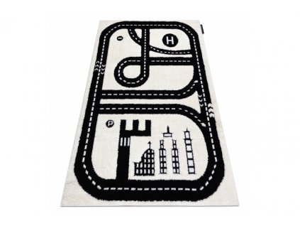Dětský kusový koberec JOY City Uličky Autodráha krémový šedý