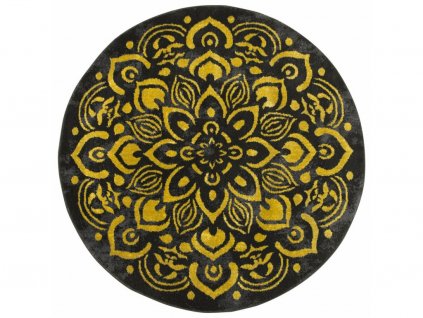 Kulatý moderní koberec Festival Gold 5866A Ornament černý žlutý