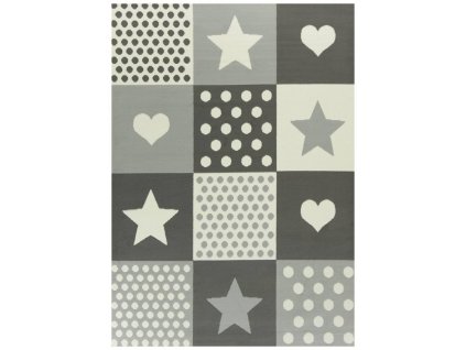 Dětský kusový koberec KIDS 533914/89911 Srdce Hvězdy šedý