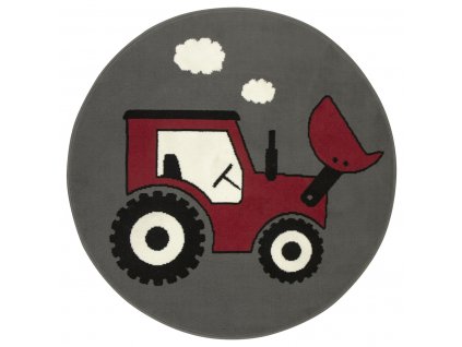Kulatý dětský koberec Luna Kids 534457/51915 Traktor červený šedý