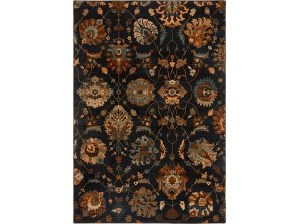 Kusový koberec vlněný Dywilan Superior Latica Tabaka Černý Modrý