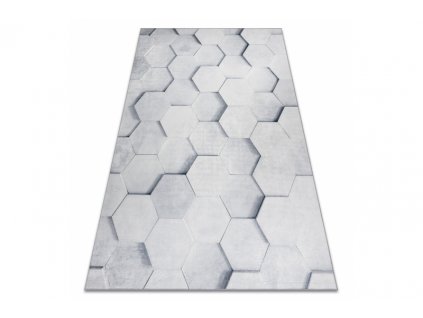 Kusový koberec vhodný k praní ANDRE 1180 Plástev medu šestihran 3D protiskluzový šedý