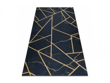 Kusový koberec vhodný k praní ANDRE 1222 Mramor geometrický protiskluzový černý zlatý