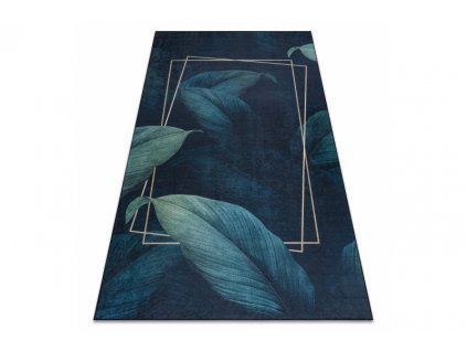 Kusový koberec vhodný k praní ANDRE 1170 Listy stromu protiskluzový modrý
