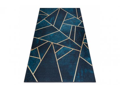 Kusový koberec vhodný k praní ANDRE 1173 Geometrický protiskluzový tyrkysový zlatý