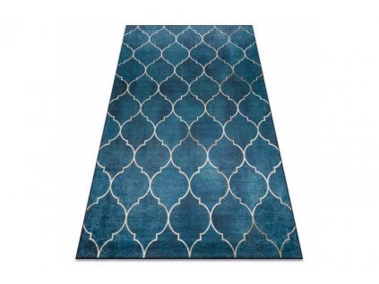Kusový koberec vhodný k praní ANDRE 1181 Marokánsky vzor geometrický protiskluzový modrý