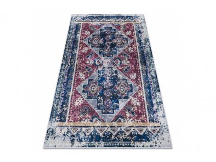 Kusový koberec vhodný k praní ANDRE 1136 Vintage protiskluzový bordó modrý
