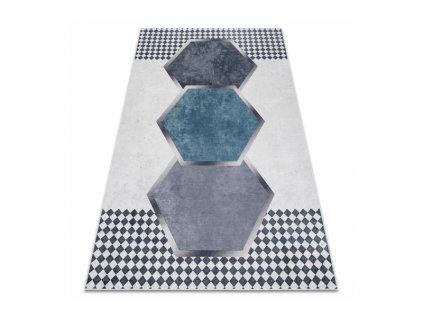 Kusový koberec vhodný k praní ANDRE 1863 Geometrický protiskluzový bílý černý