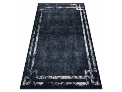 Kusový koberec vhodný k praní ANDRE 1486 Moderní pogumovaný černý bílý
