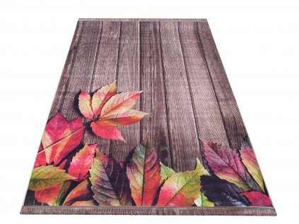 Moderní kusový koberec protiskluzový Horeca 06N Listí hnědý