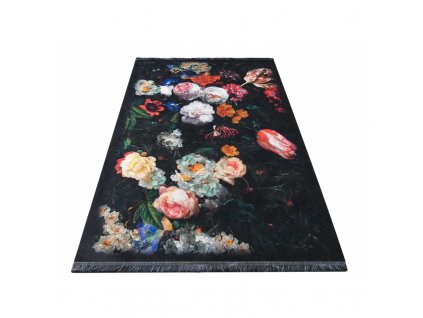 Moderní kusový koberec protiskluzový 19 Květy černý5