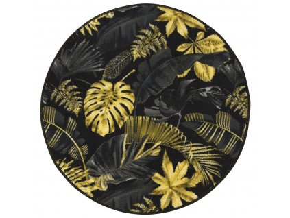 Kulatý koberec Monstera listy palmy černý / zlatý