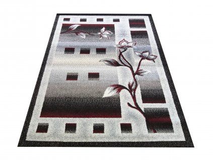 Kusový koberec moderní OTTO 02 Květy šedý červený