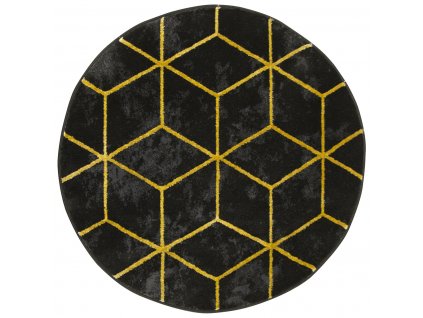 Kulatý koberec moderní Festival 5871 Geometrický černý žlutý