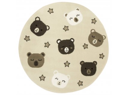 Kulatý dětský koberec Luna Kids 534455/97955 Medvídci béžový hnědý