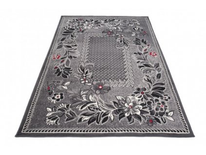 Kusový koberec CHEAP 7192B Květy tmavě šedý