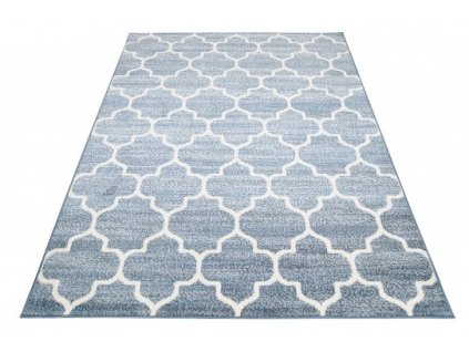 Kusový koberec MIA 4496B Geometrický moderní modrý krémový