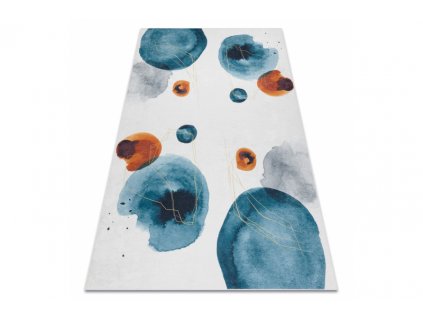 Kusový koberec vhodný k praní ANDRE 1112 Abstraktní protiskluzový bílý modrý