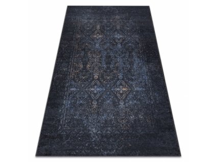 Kusový koberec vhodný k praní ANDRE 1058 Ornament vintage protiskluzový černý modrý