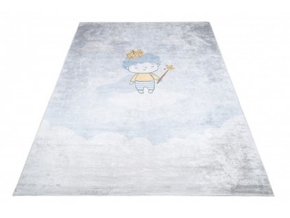 Dětský kusový koberec vhodný k praní BAMBINO 2549 Chlapeček Princ pogumovaný krémový modrý