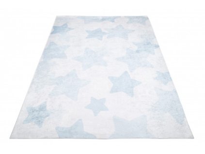 Dětský kusový koberec vhodný k praní BAMBINO 2723 Hvězdy hvězdičky pogumovaný krémový modrý