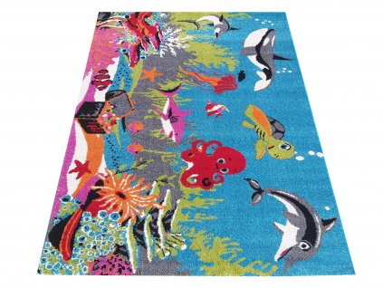 Dětský kusový koberec Mondo 104 Moře žralok delfín chobotnice modrý