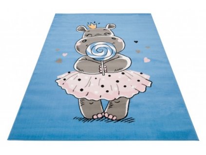 Dětský kusový koberec JOLLY DZ01C Hrošík modrý