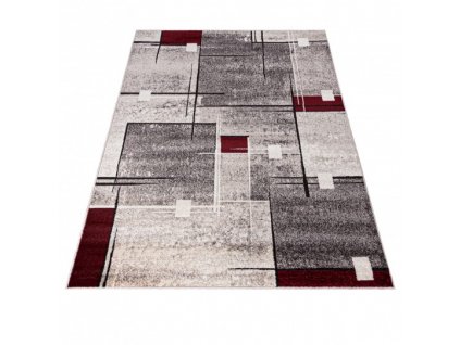 Kusový koberec PETRA 3024 1 264 Moderní Geometrický šedý béžový červený