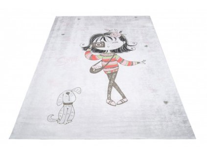 Dětský kusový koberec vhodný k praní BAMBINO 2645 Holčička protiskluzový šedý