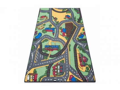 Dětský kusový koberec REBEL ROADS Playtime 95 Město uličky protiskluzový šedý zelený