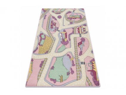 Dětský kusový koberec REBEL ROADS Playtime 63 Město uličky protiskluzový růžový béžový