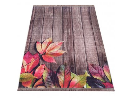 Moderní kusový koberec protiskluzový Horeca New 106 Dřevo listí hnědý1
