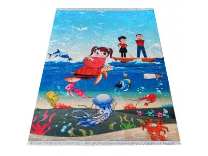 Dětský kusový koberec NEW BAMBINO 07 Pratelný Moře Chobotnice Ryby Děti modrý vícebarevný1