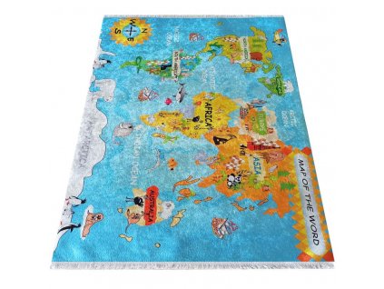 Dětský kusový koberec NEW BAMBINO 04 Pratelný Mapa Světa modrý vícebarevný1