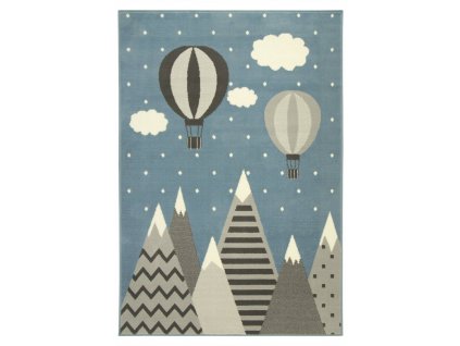 Dětský kusový koberec LUNA KIDS 534432/95822 Hory Létající balón modrý / šedý