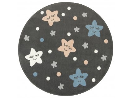 Kulatý dětský koberec Luna Kids 534452/95811 Hvězdy šedý modrý růžový