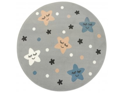 Kulatý dětský koberec Luna Kids 534452/95844 Hvězdy světle šedý modrý růžový