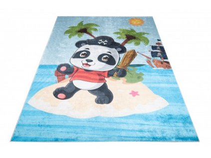 Dětský kusový koberec vhodný k praní BAMBINO 2330 Medvídek Ostrov Moře Loď modrý