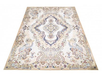 Kusový koberec pratelný VICTORIA 42420 Klasický pogumovaný krémový modrý