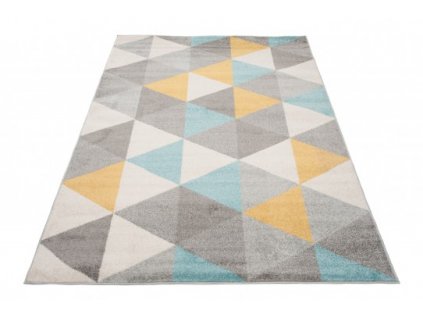 Kusový koberec LAZUR C940M trojúhelníky šedý žlutý modrý