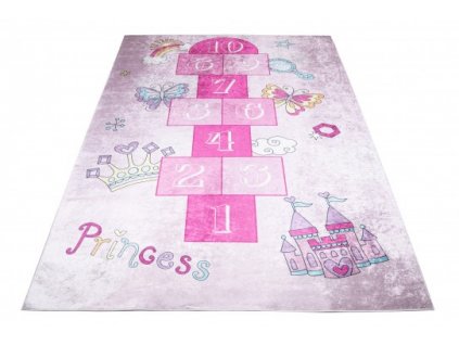 Dětský kusový koberec vhodný k praní BAMBINO 1718A Skákací panák protiskluzový růžový