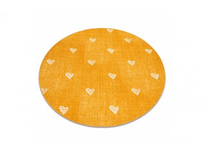 Dětský kulatý koberec HEARTS Srdíčka Žlutý