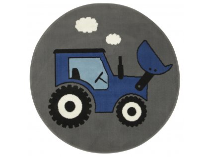 Kulatý dětský koberec Luna Kids 534457/94911 Traktor modrý šedý